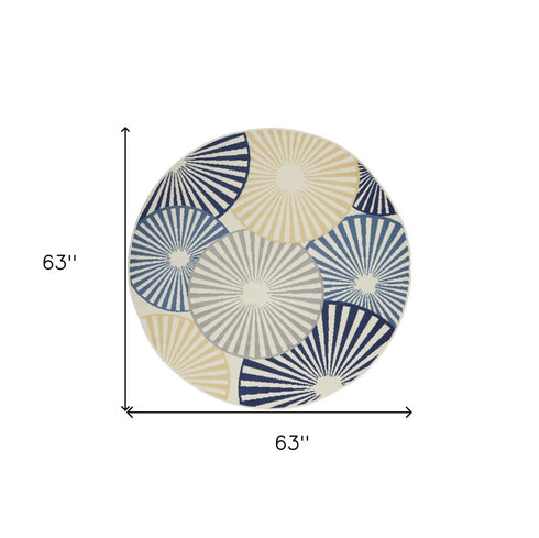 4' X 6' Blue and Ivory Geometric Power Loom Area Rug